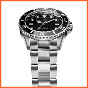 Black Dial Men Business Watch Spinning Bezel Metal Strap Wristwatches