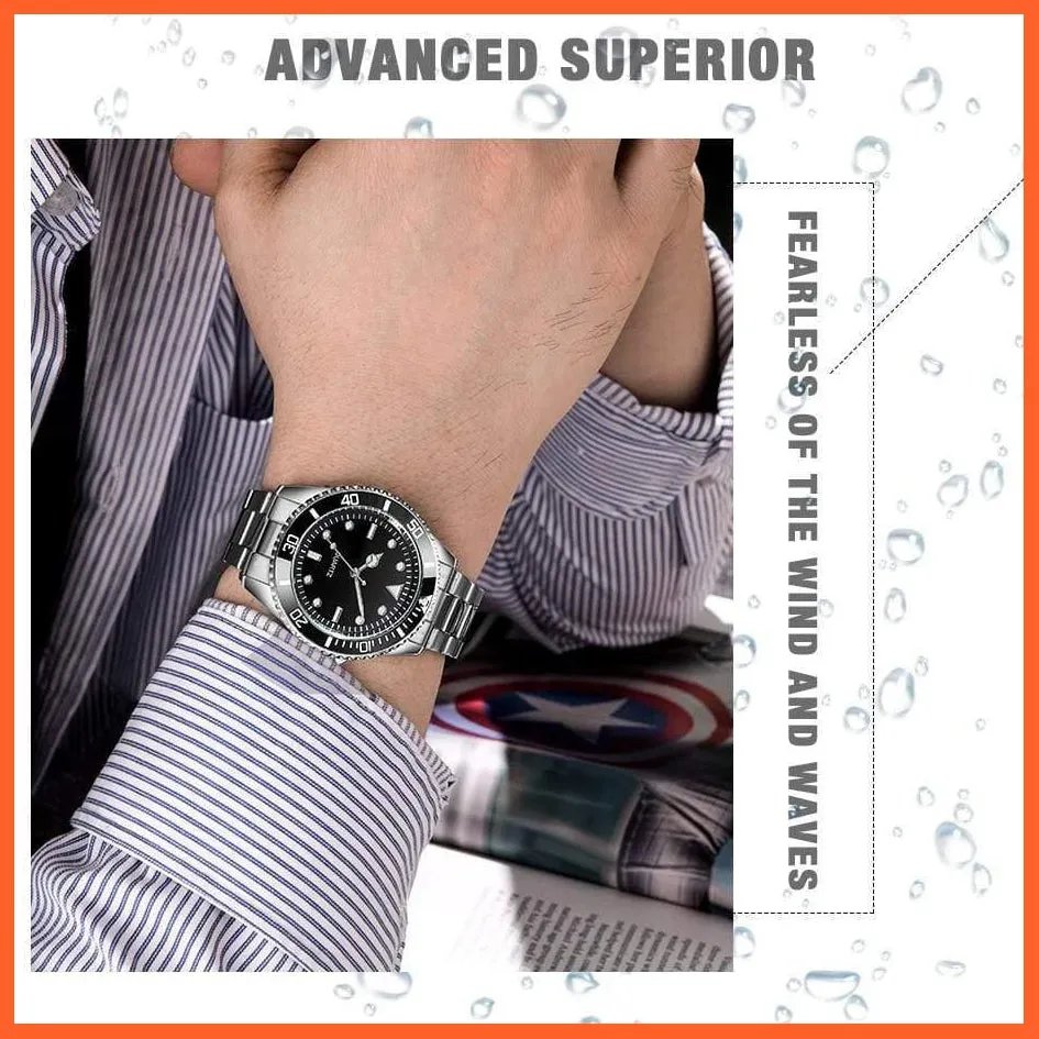 Black Dial Men Business Watch Spinning Bezel Metal Strap Wristwatches