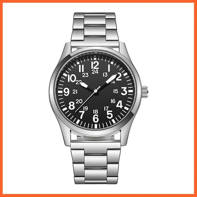 Black Dial Men Business Watch Spinning Bezel Metal Strap Wristwatches