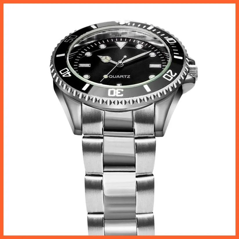 Black Dial Men Business Watch Spinning Bezel Metal Strap Wristwatches