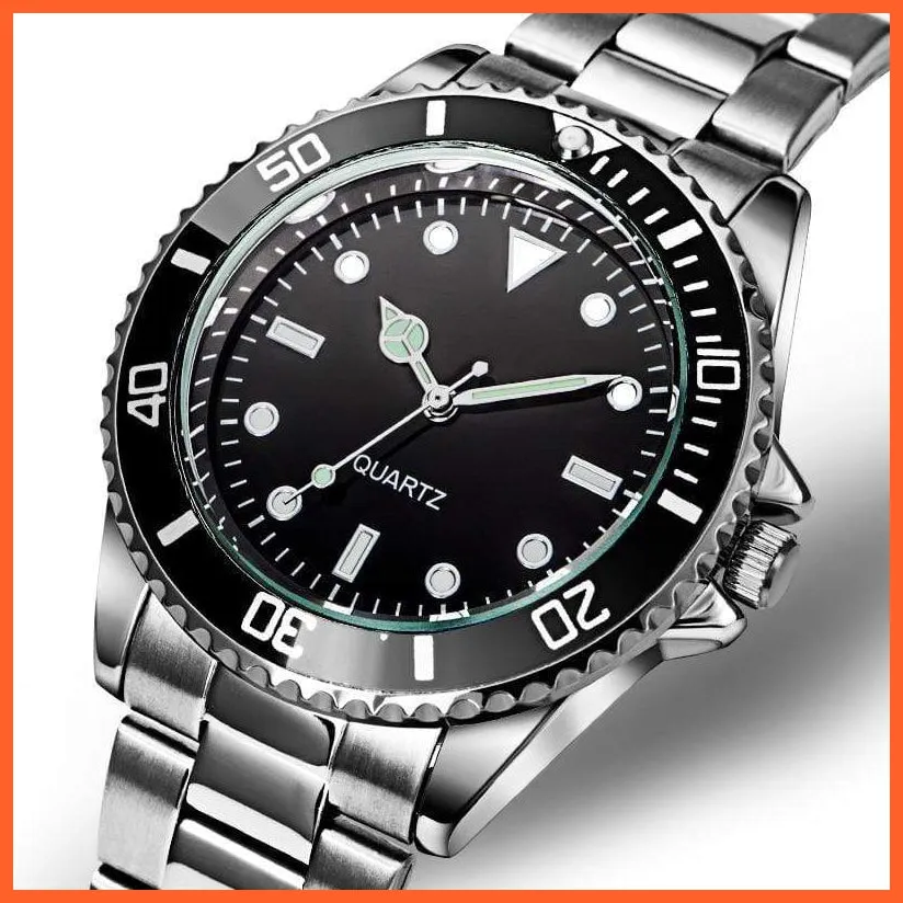 Black Dial Men Business Watch Spinning Bezel Metal Strap Wristwatches
