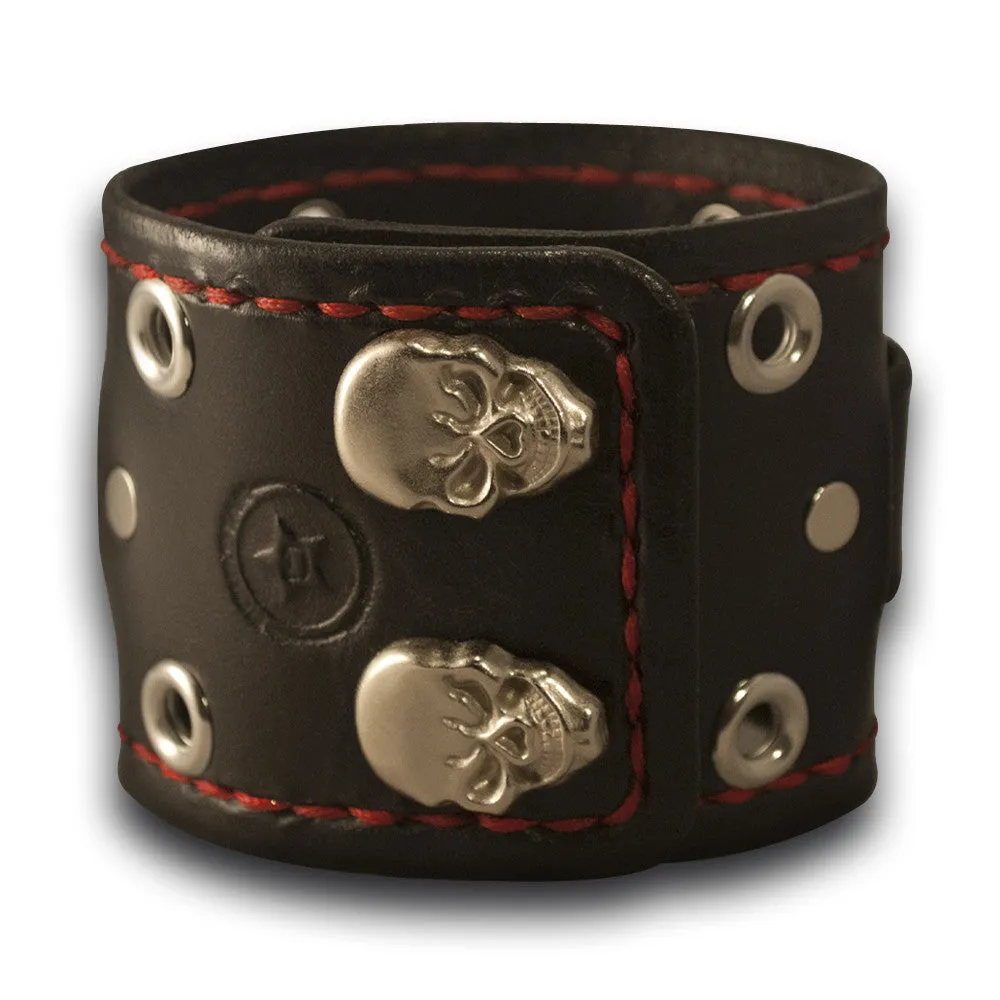 Black Samsung Wide Leather Watch Band with Skull Snaps