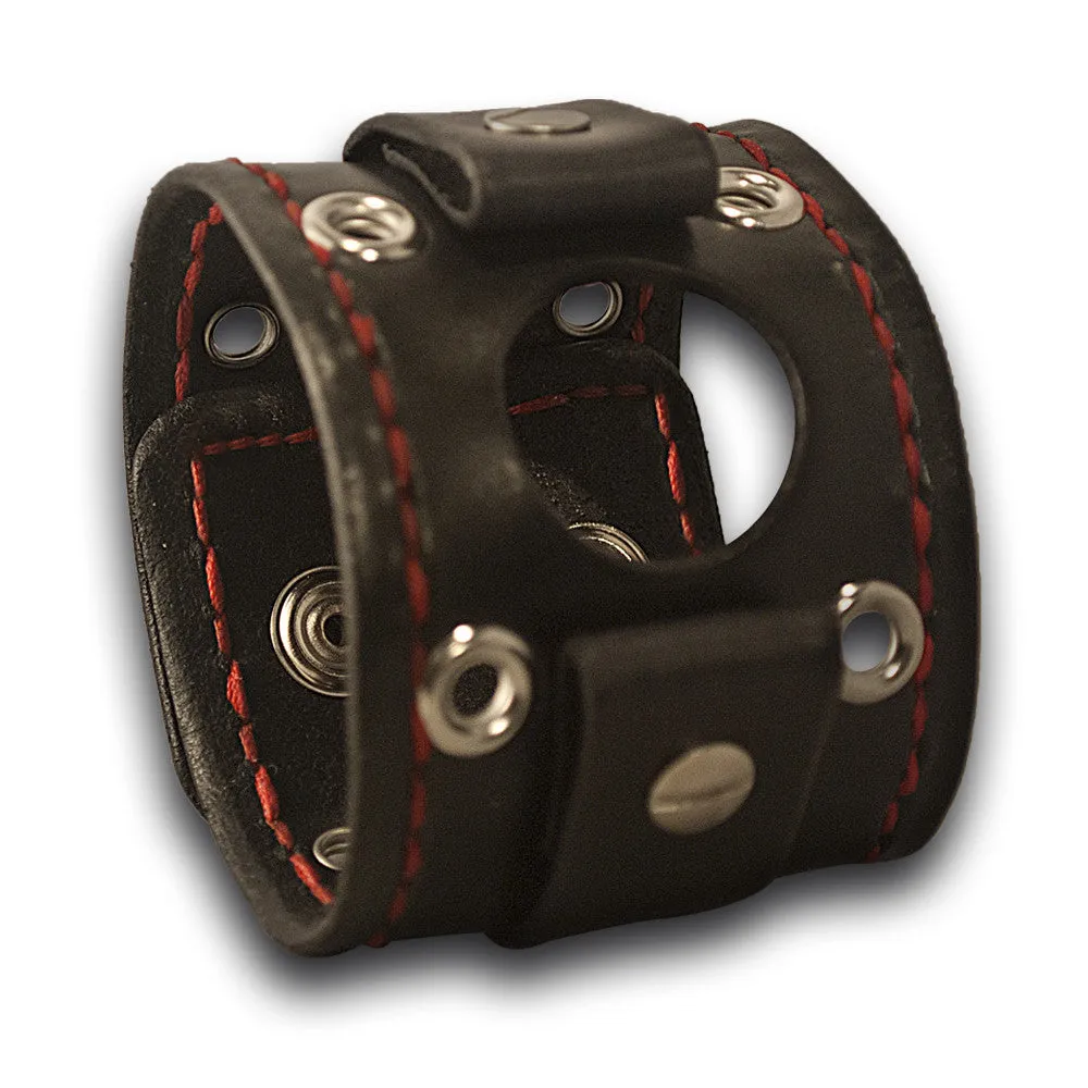 Black Samsung Wide Leather Watch Band with Skull Snaps