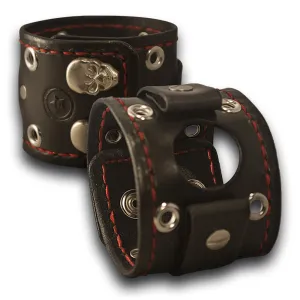 Black Samsung Wide Leather Watch Band with Skull Snaps