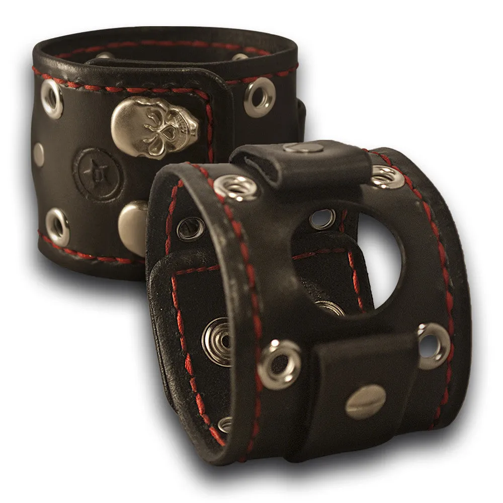 Black Samsung Wide Leather Watch Band with Skull Snaps