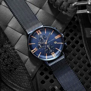Blue Simple Cheap Watches For Men Stainless Steel Band MOS0405