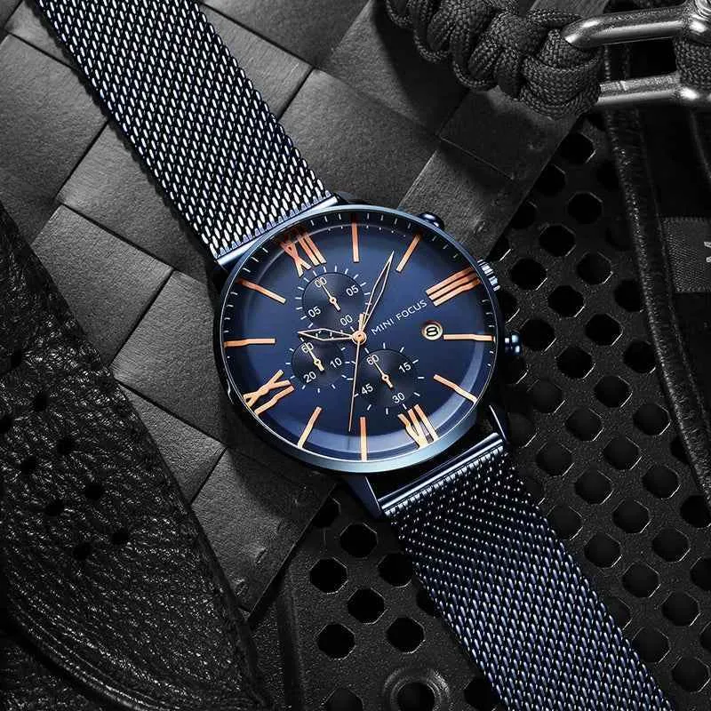 Blue Simple Cheap Watches For Men Stainless Steel Band MOS0405