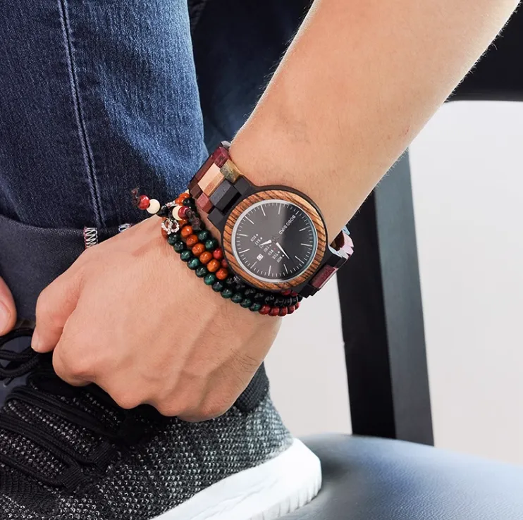 BOBO BIRD HANDMADE WOODEN UNISEX WATCH IN MULTICOLOR