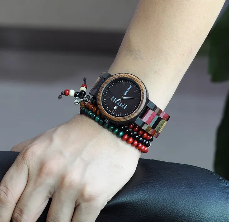 BOBO BIRD HANDMADE WOODEN UNISEX WATCH IN MULTICOLOR