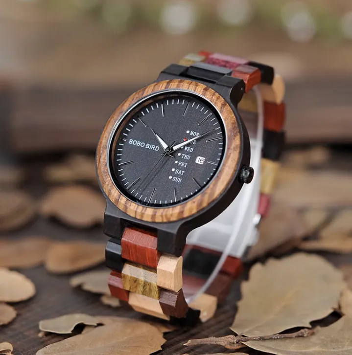 BOBO BIRD HANDMADE WOODEN UNISEX WATCH IN MULTICOLOR