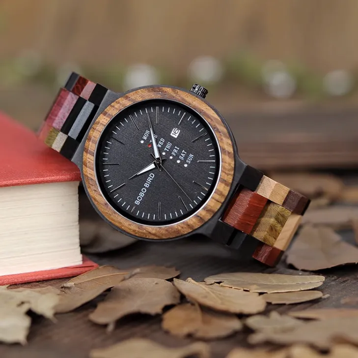 BOBO BIRD HANDMADE WOODEN UNISEX WATCH IN MULTICOLOR