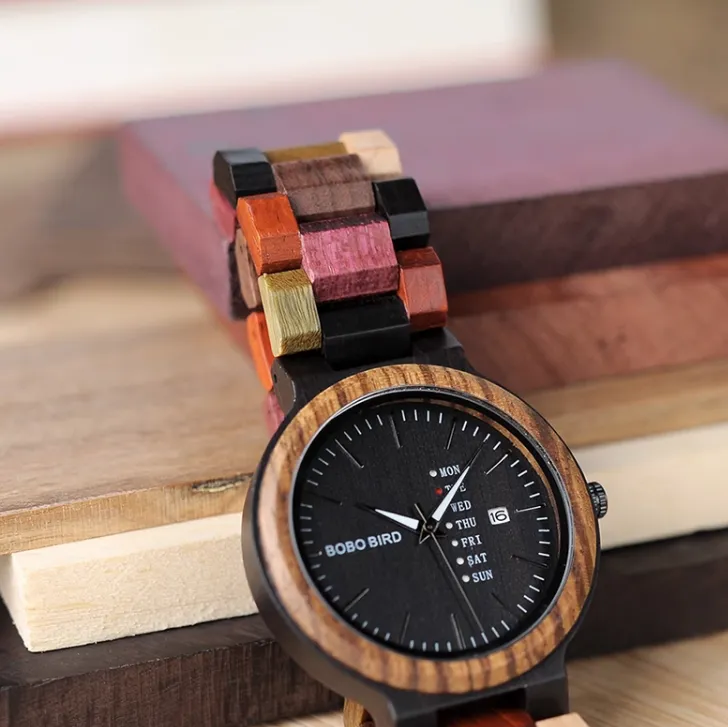 BOBO BIRD HANDMADE WOODEN UNISEX WATCH IN MULTICOLOR