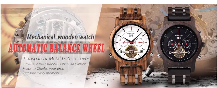 BOBO BIRD MECHANICAL WOODEN UNISEX WATCH