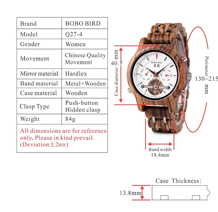 BOBO BIRD MECHANICAL WOODEN UNISEX WATCH