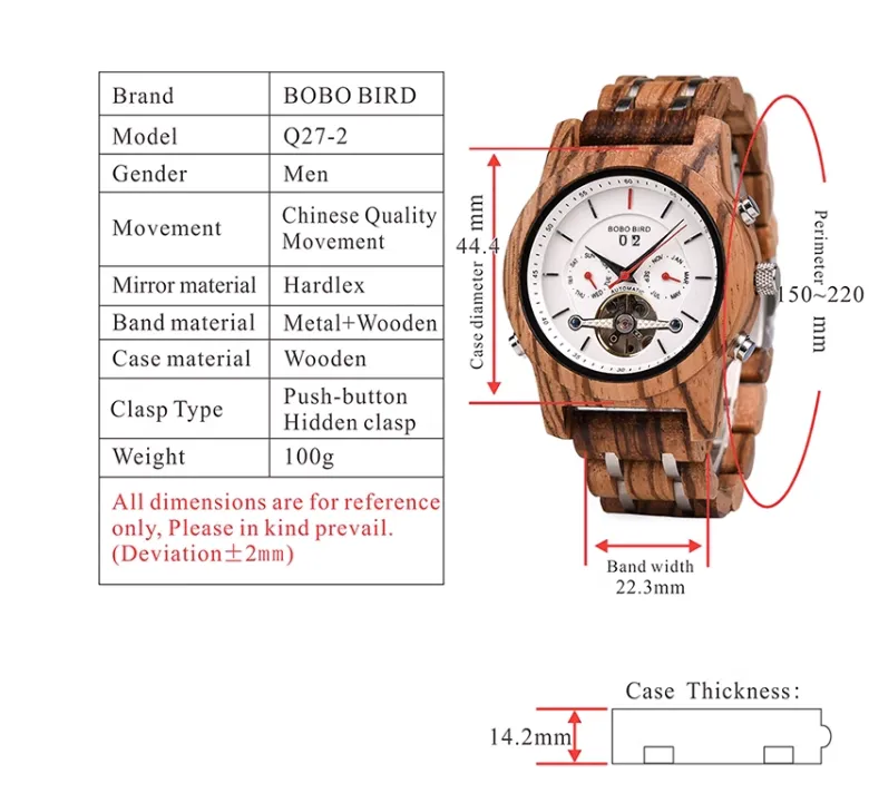BOBO BIRD MECHANICAL WOODEN UNISEX WATCH