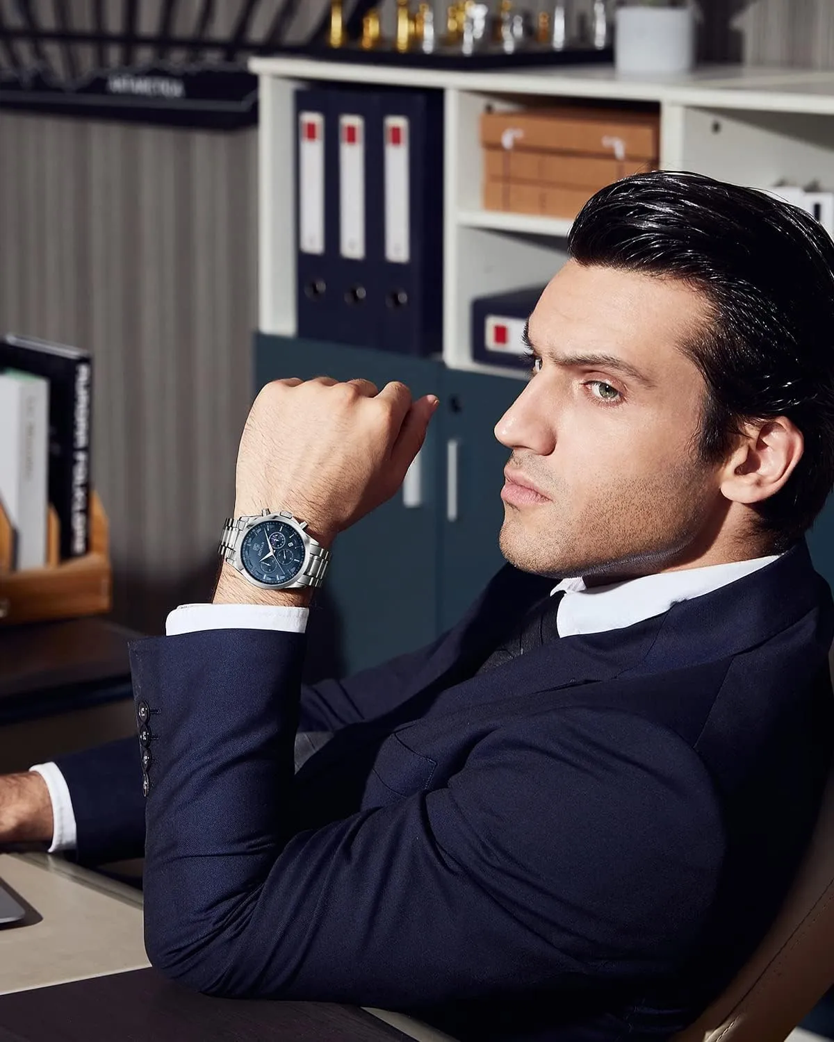 BY BENYAR Watches for Men Analog Watch Mens Watches Waterproof Watch Silver Watch Quartz Chronograph Date Men's Wrist Watches Stainless Steel Casual Luxury Gifts for Men Unique Mens Dress Watch