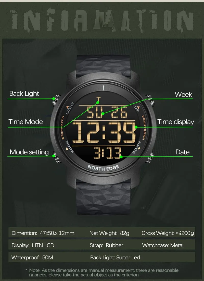 CakCity Men's Digital Sports Watch Simple Large Digital Display Men's Silicone Watch