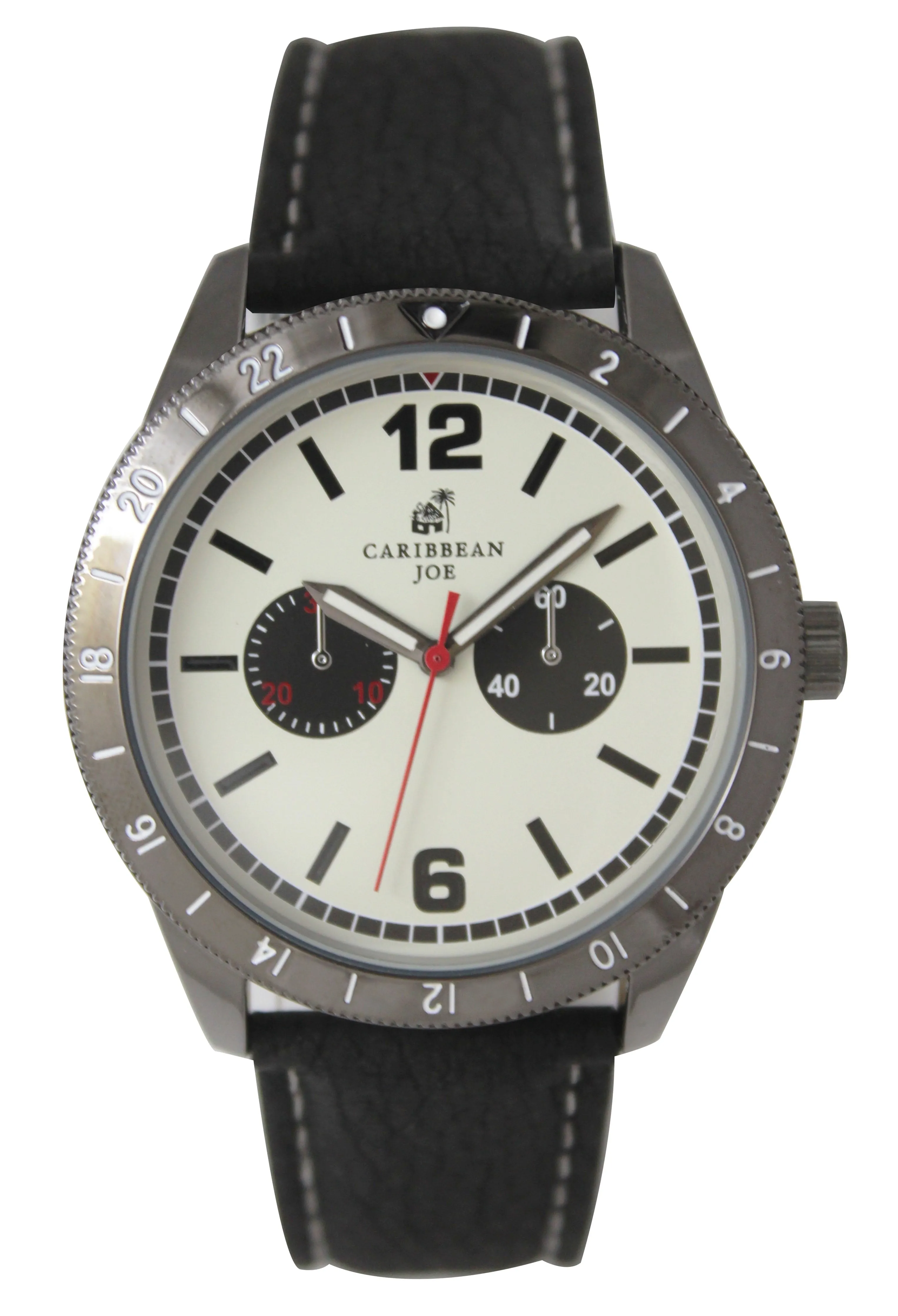 Caribbean Joe 42mm Silver Tone Men's Brown Smooth Strap Watch