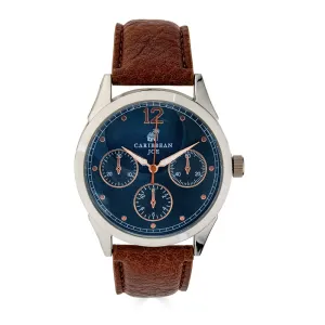 Caribbean Joe 42mm Silver Tone Men's Brown Smooth Strap Watch