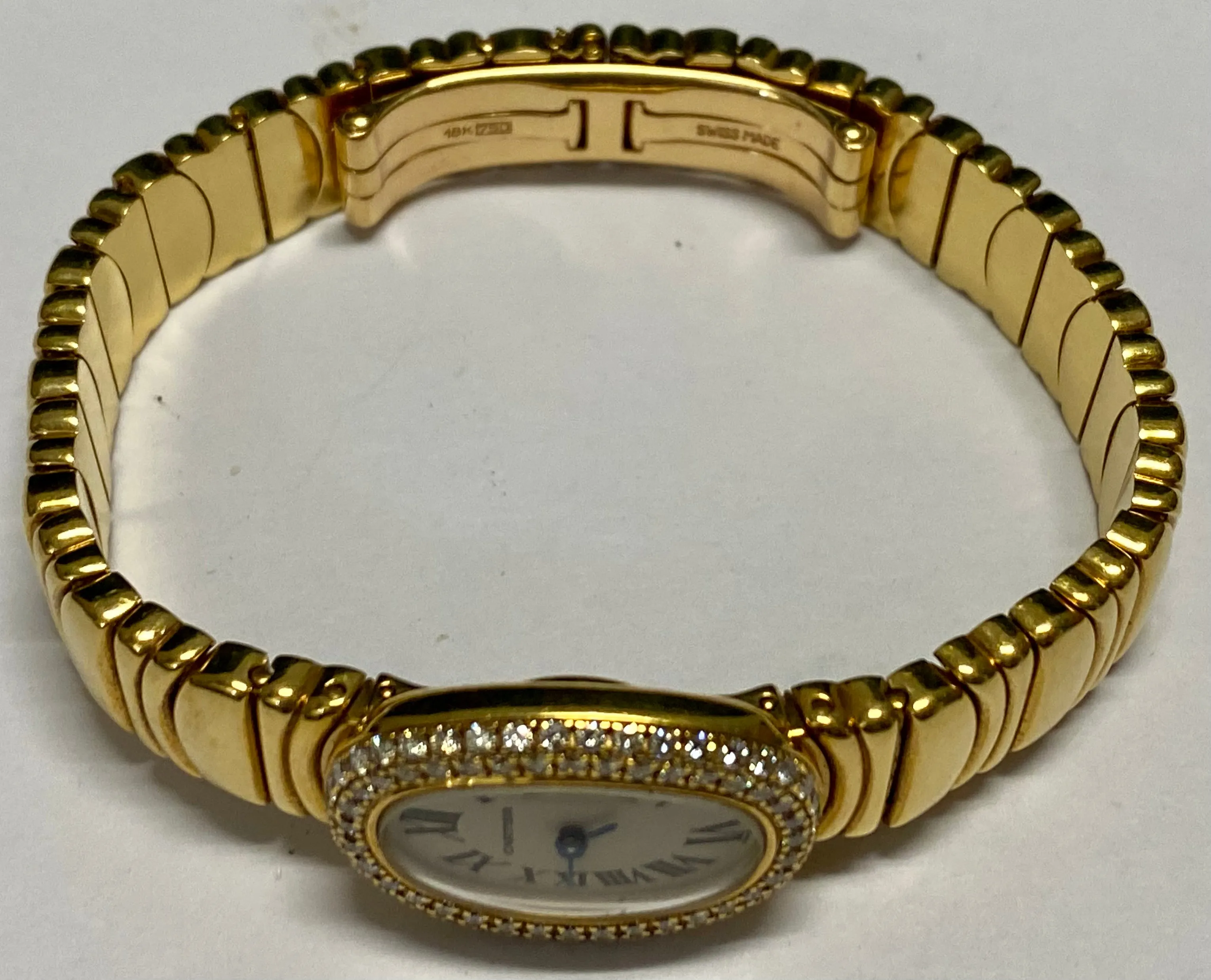 CARTIER Baignoire Unique Ladies 18K YG w/ 80 Factory Diamonds - $80K APR w/ COA!
