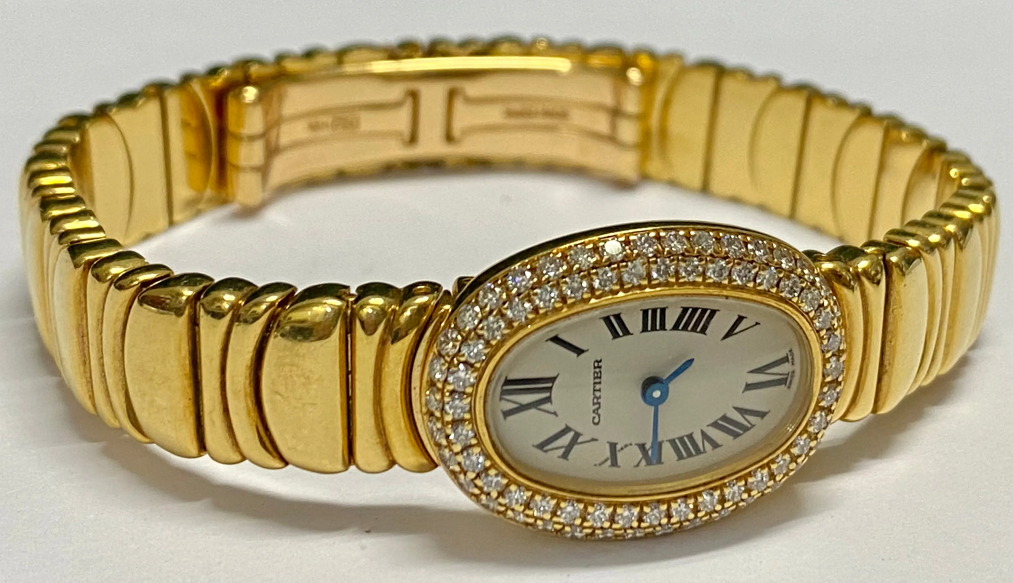 CARTIER Baignoire Unique Ladies 18K YG w/ 80 Factory Diamonds - $80K APR w/ COA!