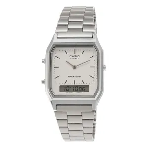 Casio Men's Off White Dial Silver Stainless Steel Band Quartz Watch - AQ-230A-7DMQ