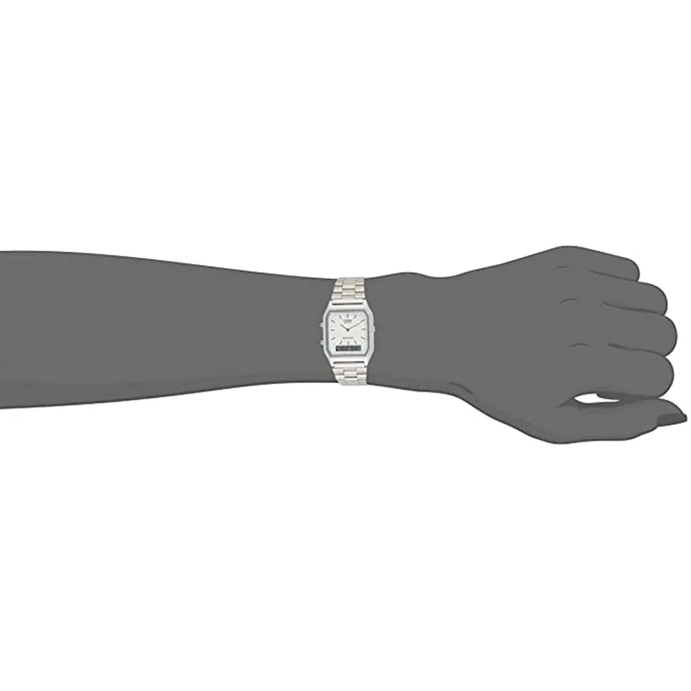 Casio Men's Off White Dial Silver Stainless Steel Band Quartz Watch - AQ-230A-7DMQ
