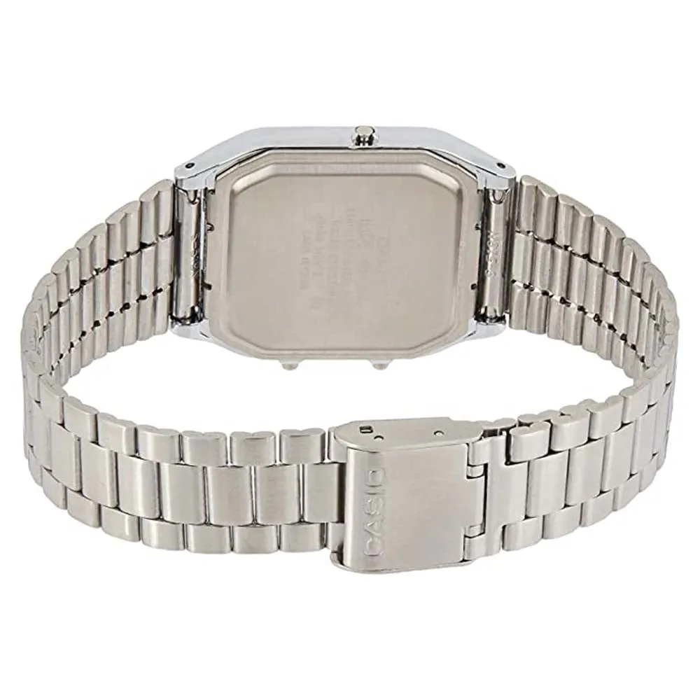 Casio Men's Off White Dial Silver Stainless Steel Band Quartz Watch - AQ-230A-7DMQ
