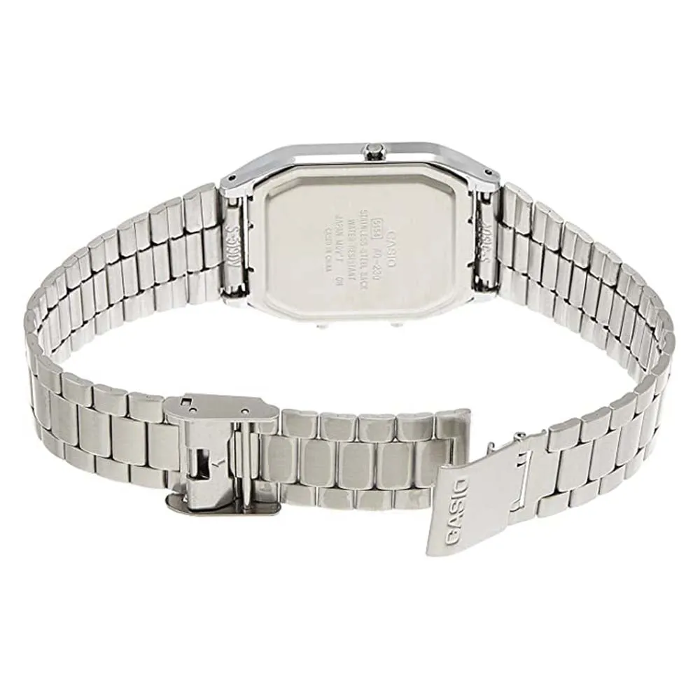 Casio Men's Off White Dial Silver Stainless Steel Band Quartz Watch - AQ-230A-7DMQ