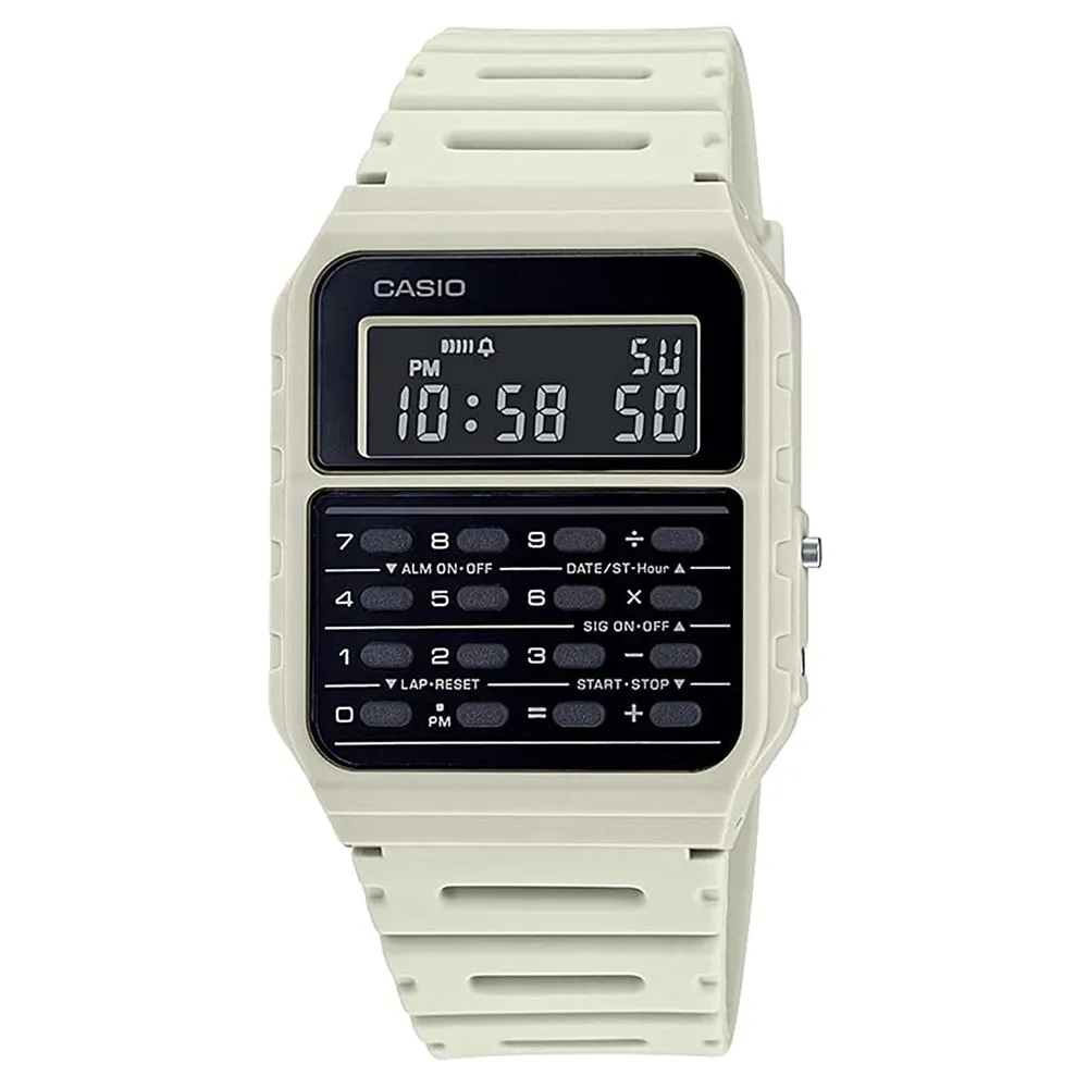 Casio Mens White Resin Band Calculator Digital Quartz Watch - CA-53WF-8BDF