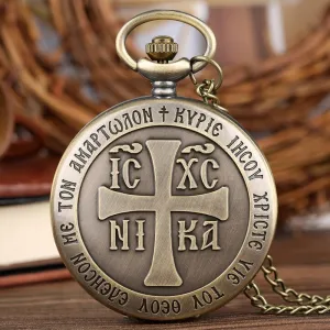 Christian Cross Quartz Pocket Watch Analog Necklace Pendant FOB Watches