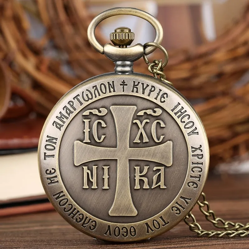 Christian Cross Quartz Pocket Watch Analog Necklace Pendant FOB Watches