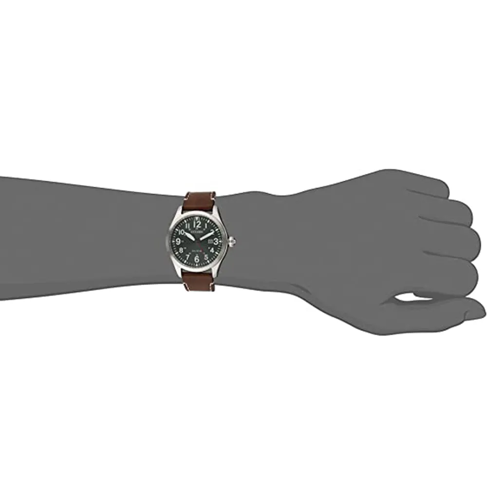 Citizen Mens Chandler Eco-drive Green Dial Brown Band Leather Strap Watch - BM6838-09X