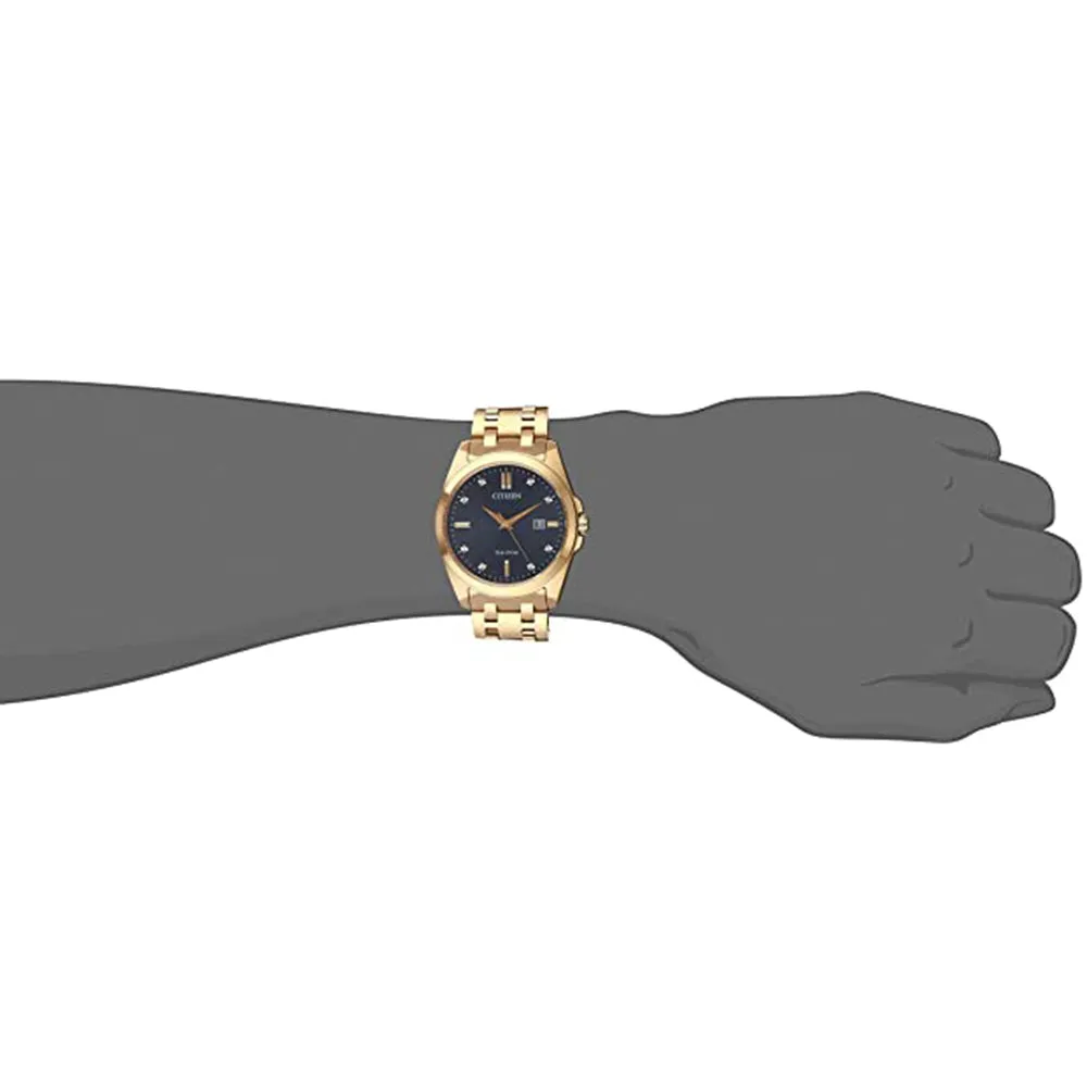 Citizen Mens Eco-drive Corso Blue Dial Gold Band Diamond Accents Stainless Steel Japanese Quartz Watch - BM7103-51L