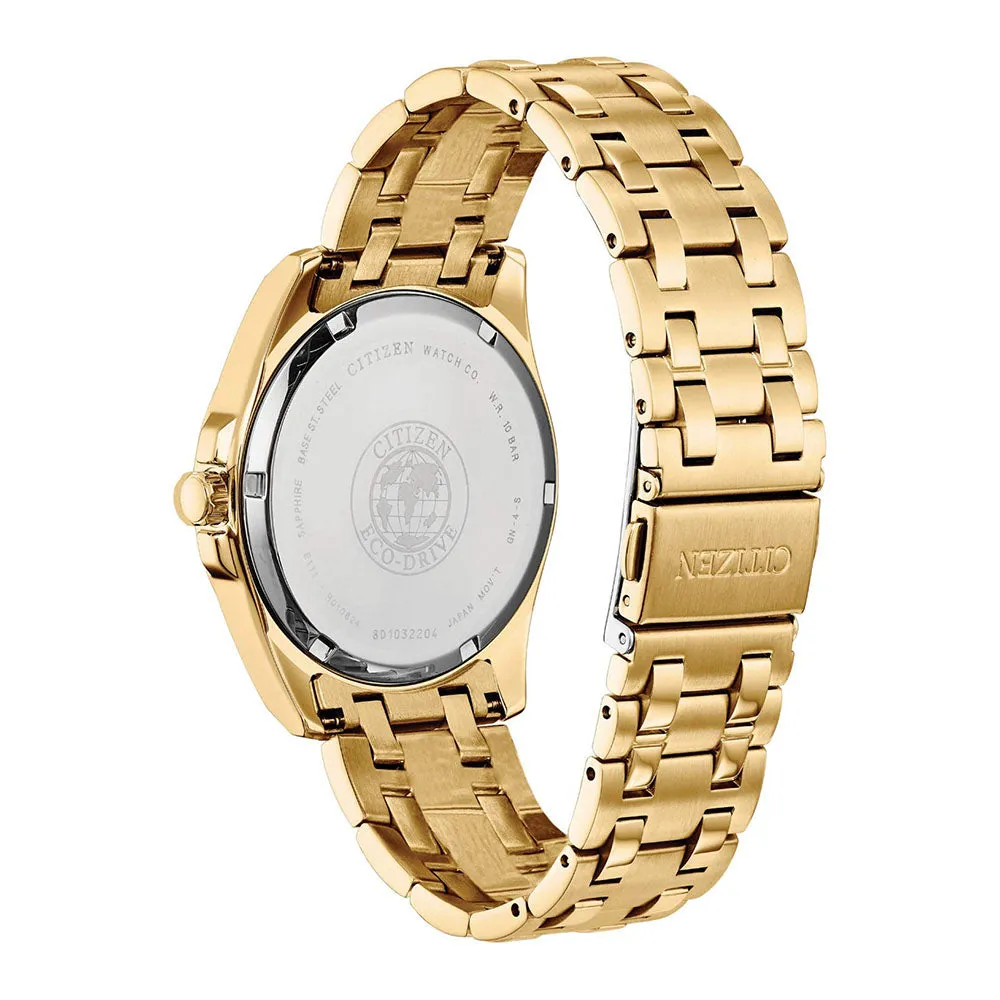 Citizen Mens Eco-drive Corso Blue Dial Gold Band Diamond Accents Stainless Steel Japanese Quartz Watch - BM7103-51L