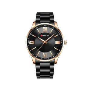 Curren-  Stainless Steel Simple & Classic Thin Quartz Business Watch- 8383- Black Rose