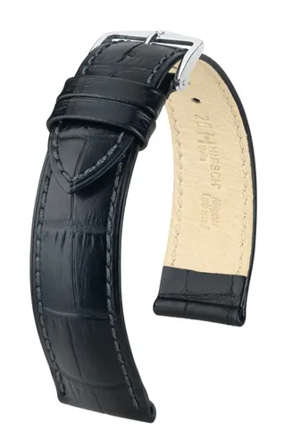Duke - 22mm Black Long Leather Watch Strap