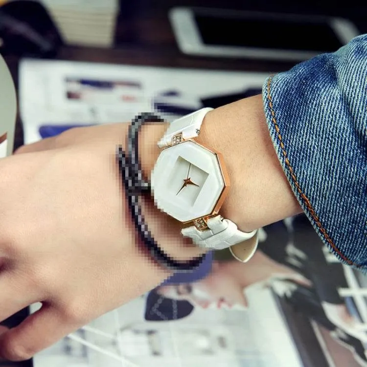 Elegant Gemstone-Inspired Leather Quartz Watch for Women