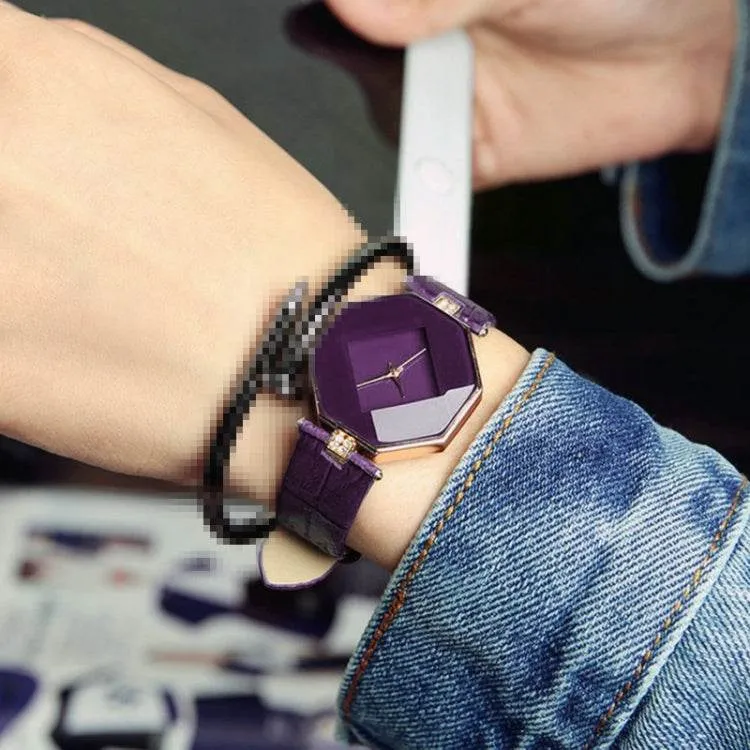 Elegant Gemstone-Inspired Leather Quartz Watch for Women