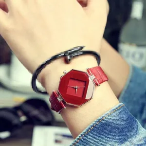 Elegant Gemstone-Inspired Leather Quartz Watch for Women