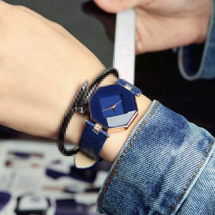 Elegant Gemstone-Inspired Leather Quartz Watch for Women