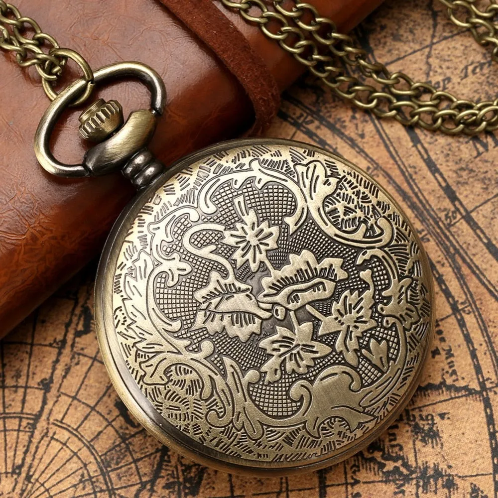 Exquisite  Stone Bronze Case Quartz Pocket Watch