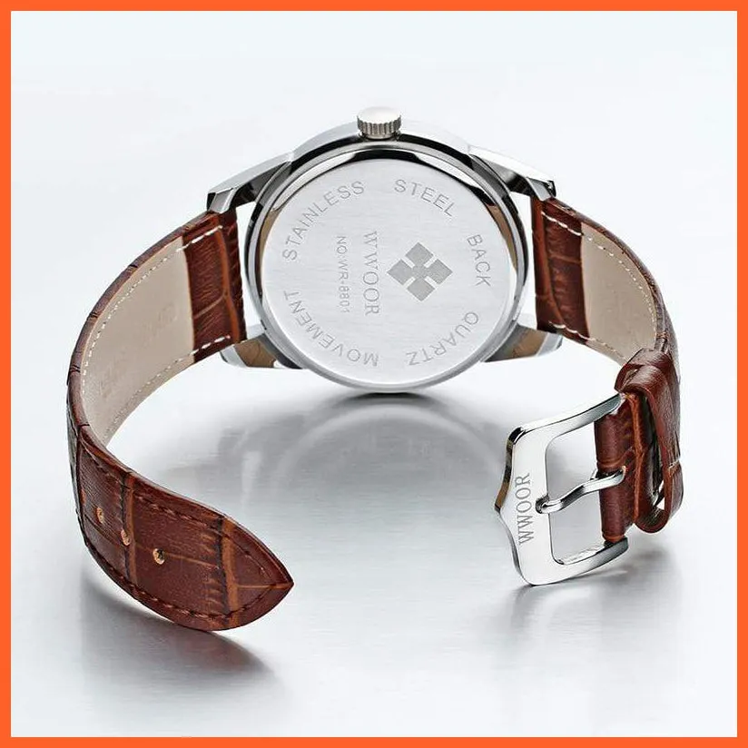 Famous Brand Luxury Sports Business Mens Watch Day Date Analog Quartz Watches Male Brown Leather Casual Wristwatch