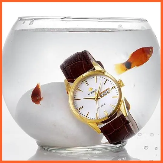 Famous Brand Luxury Sports Business Mens Watch Day Date Analog Quartz Watches Male Brown Leather Casual Wristwatch