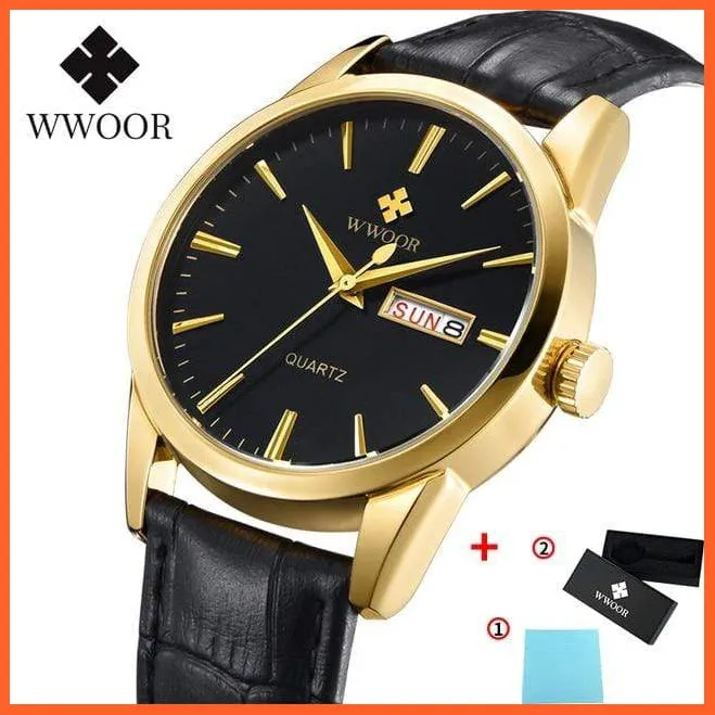Famous Brand Luxury Sports Business Mens Watch Day Date Analog Quartz Watches Male Brown Leather Casual Wristwatch