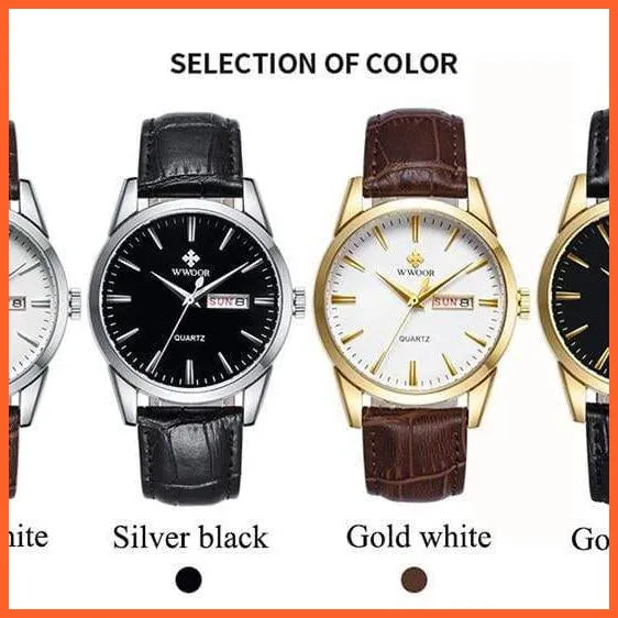 Famous Brand Luxury Sports Business Mens Watch Day Date Analog Quartz Watches Male Brown Leather Casual Wristwatch