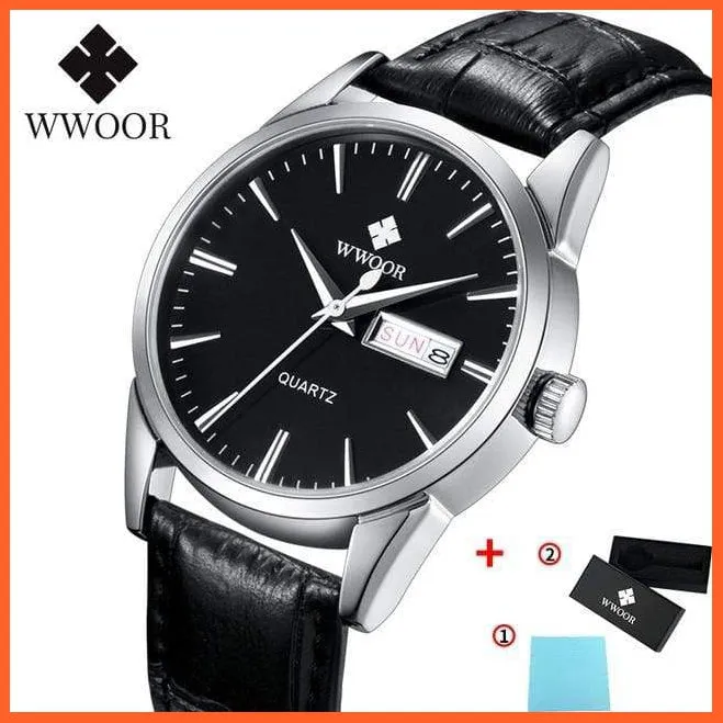 Famous Brand Luxury Sports Business Mens Watch Day Date Analog Quartz Watches Male Brown Leather Casual Wristwatch