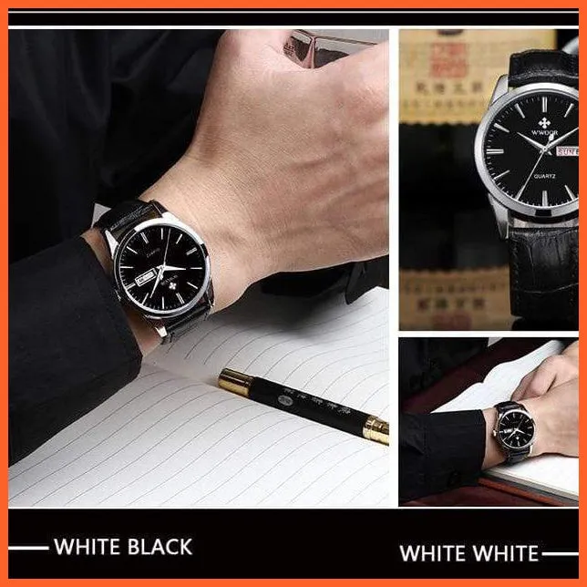 Famous Brand Luxury Sports Business Mens Watch Day Date Analog Quartz Watches Male Brown Leather Casual Wristwatch