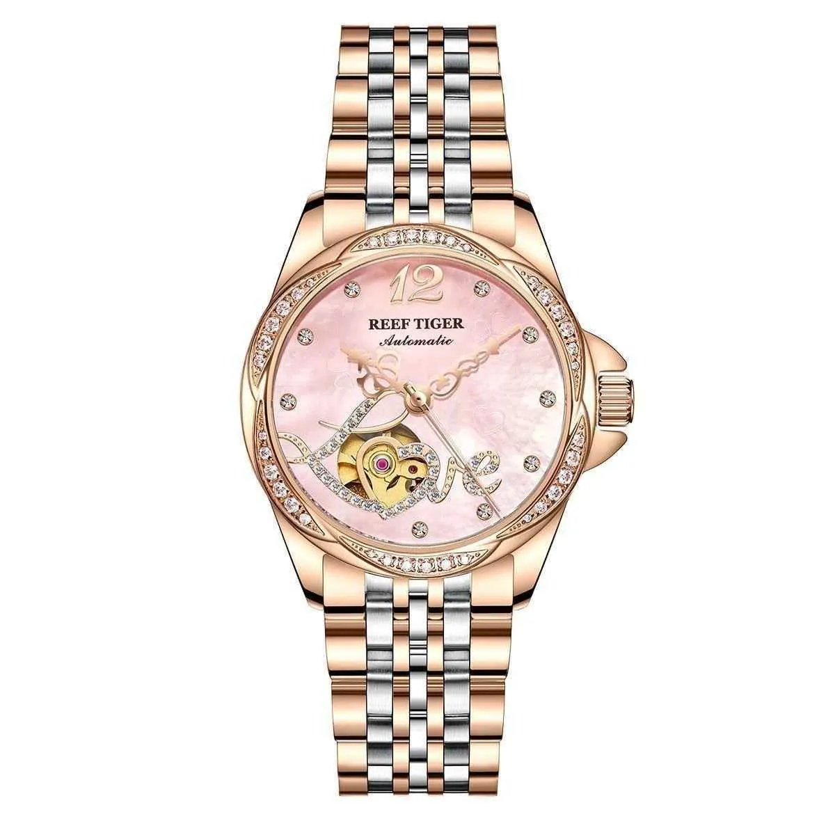 Flower Love Heart Simple Watches For Women's GSCW1659 Luxury Rose Golden Band