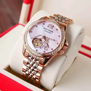 Flower Love Heart Simple Watches For Women's GSCW1659 Luxury Rose Golden Band